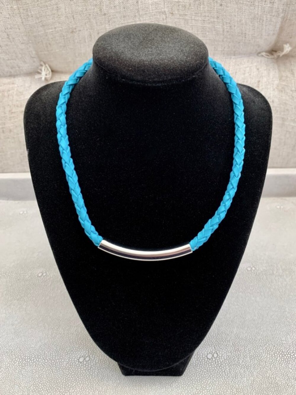 Dyrberg/Kern Sona braided leather and metal tube necklace in turquoise